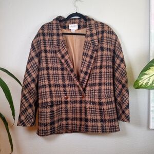 Vintage Omanti Cashmere Lambswool Blend Plaid Light Academia Casual Preppy Coat